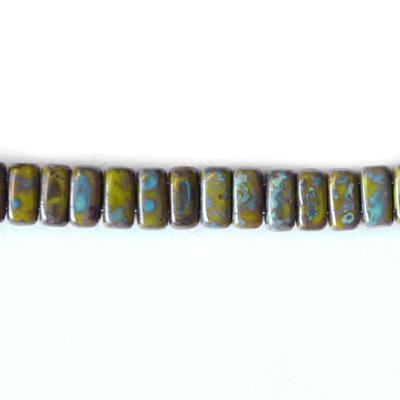 6mm Picasso Opaque Olive Two Hole Brick Czech Glass Beads by CzechMates - Goody Beads