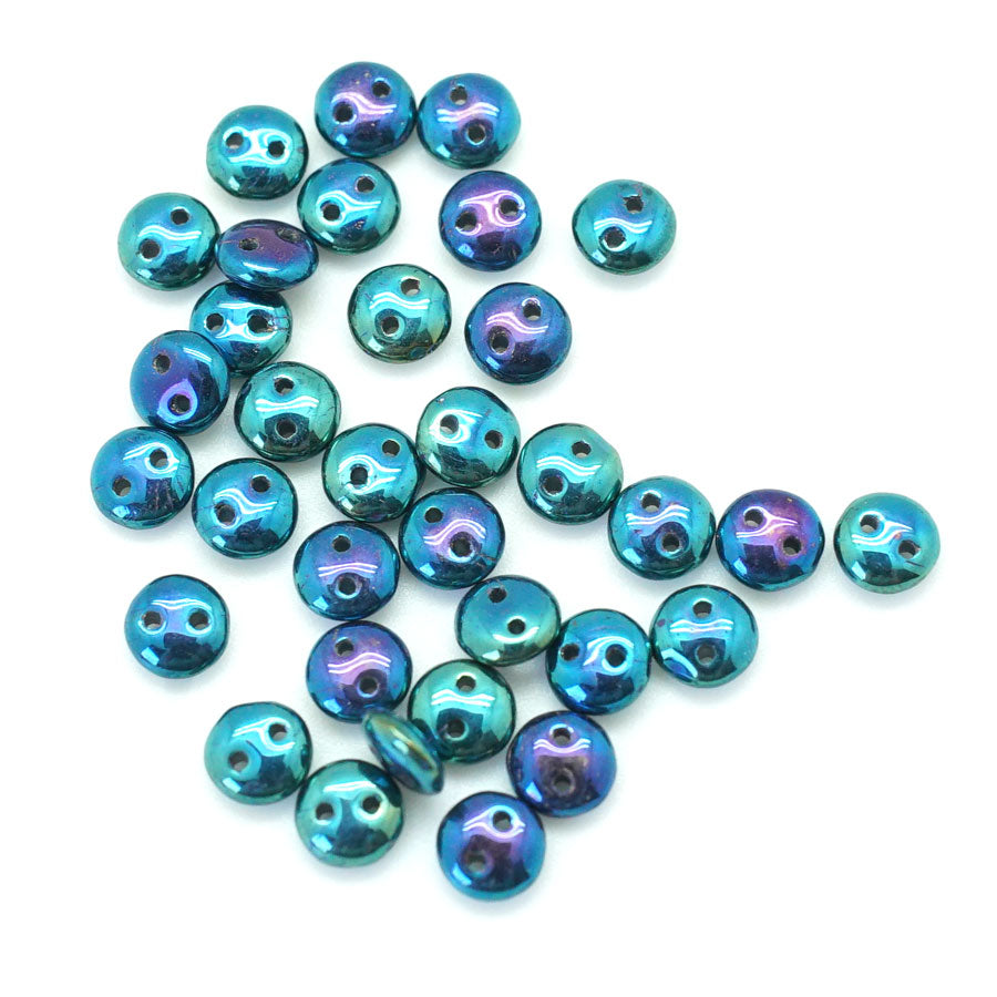 6mm Iris Blue Two Hole Lentil Czech Glass Beads by CzechMates - Goody Beads