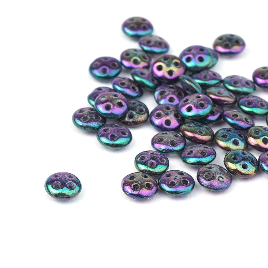 6mm Iris Purple Two Hole Lentil Czech Glass Beads by CzechMates - Goody Beads