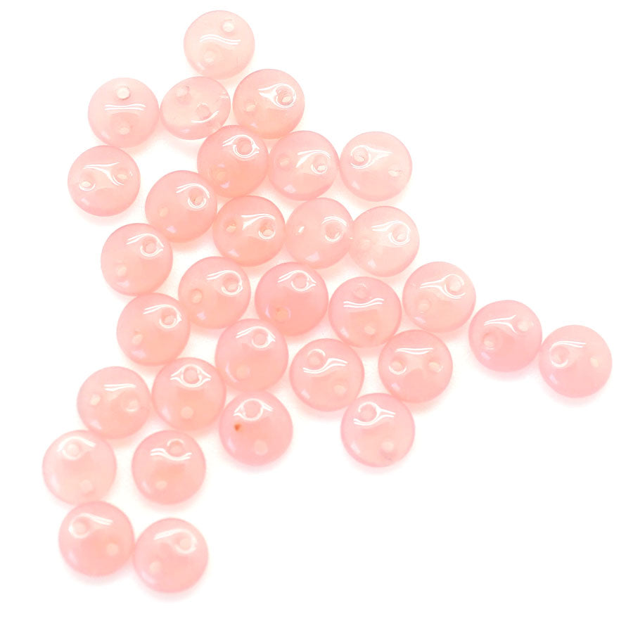 6mm Milky Pink Two Hole Lentil Czech Glass Beads by CzechMates - Goody Beads