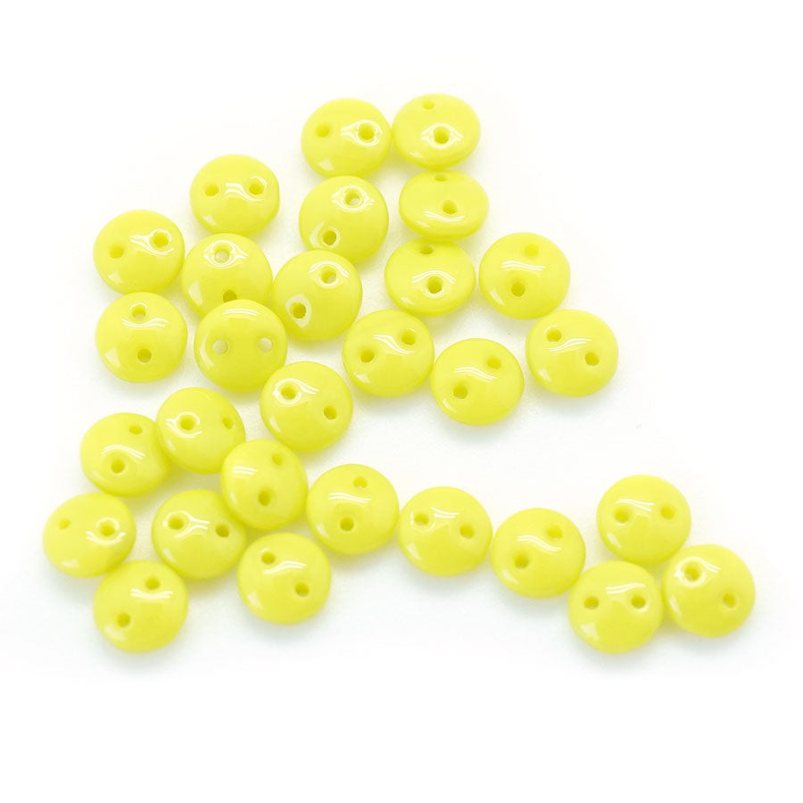 6mm Chartreuse Two Hole Lentil Czech Glass Beads by CzechMates - Goody Beads