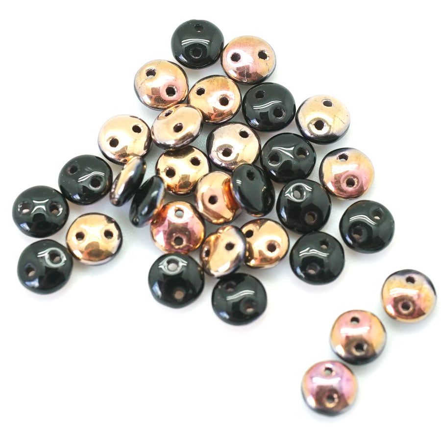 6mm Jet Apollo Two Hole Lentil Czech Glass Beads by CzechMates - Goody Beads