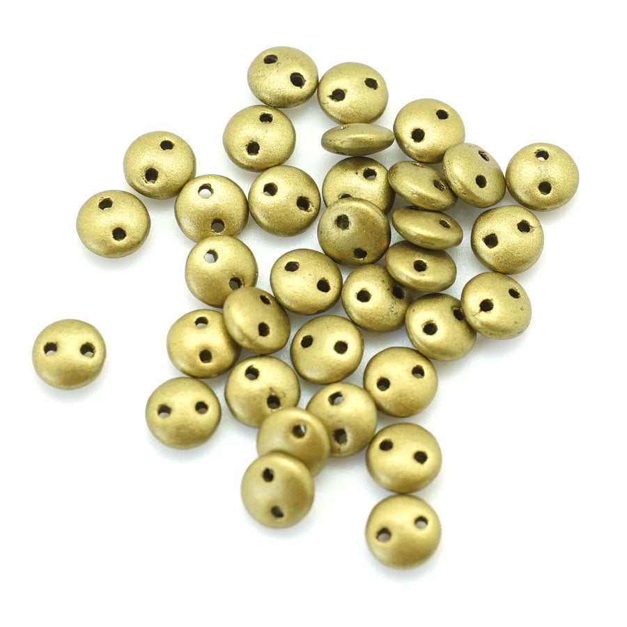 6mm Matte Metallic Aztec Gold Two Hole Lentil Czech Glass Beads by CzechMates - Goody Beads