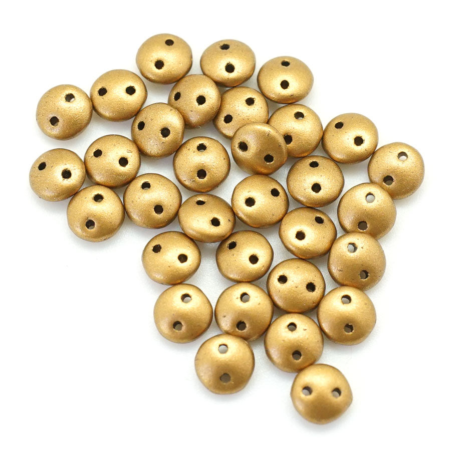 6mm Matte Metallic Goldenrod Two Hole Lentil Czech Glass Beads by CzechMates - Goody Beads