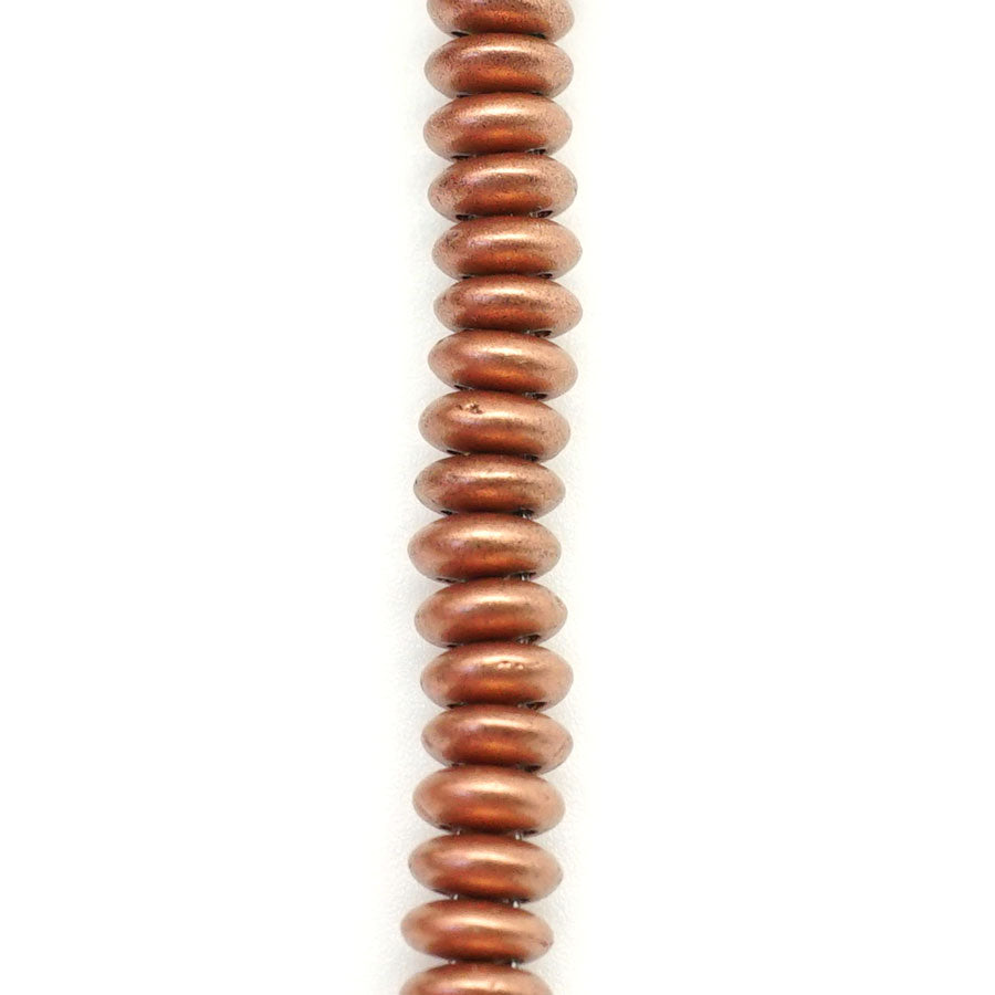 6mm Matte Metallic Copper Two Hole Lentil Czech Glass Beads by CzechMates - Goody Beads