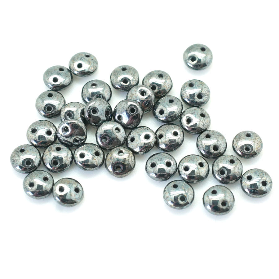 6mm Hematite Two Hole Lentil Czech Glass Beads by CzechMates - Goody Beads