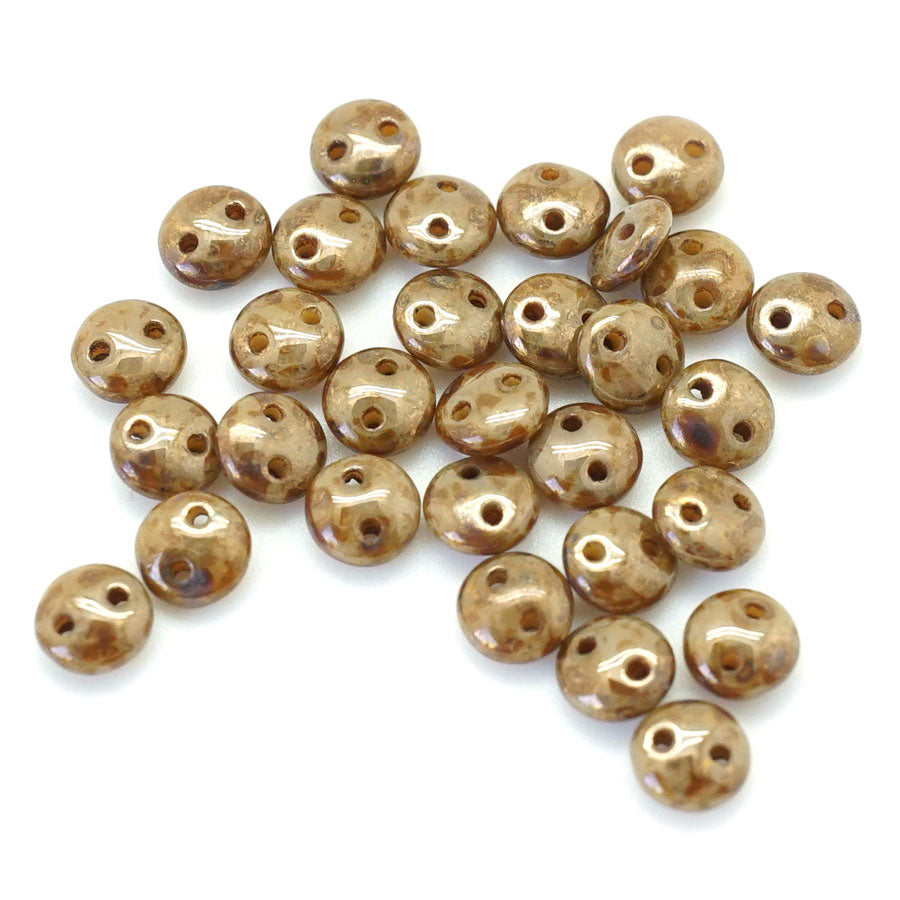 6mm Beige Bronze Picasso Two Hole Lentil Czech Glass Beads by CzechMates - Goody Beads