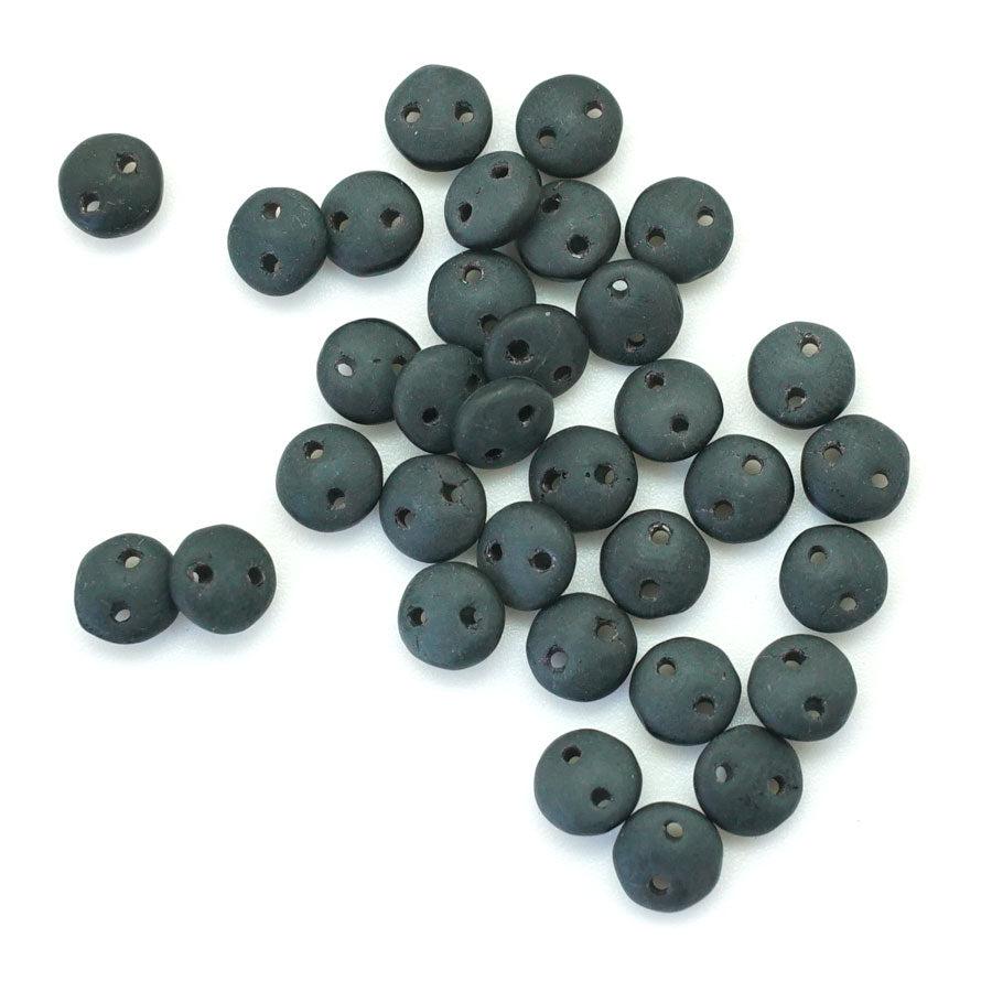 6mm Matte Jet Two Hole Lentil Czech Glass Beads by CzechMates - Goody Beads