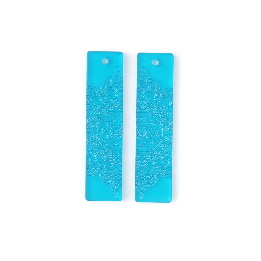 50x12mm Rectangle with Mandala Etched Design Acrylic Component Set - Teal Blue - Goody Beads