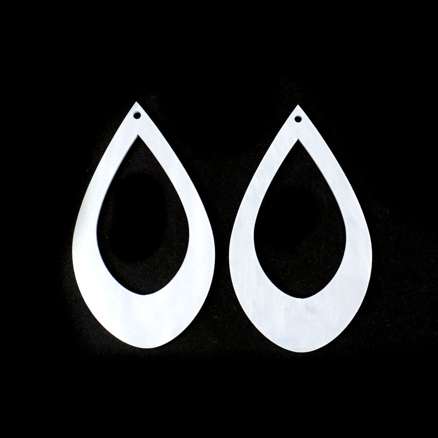 77x45mm Jumbo Teardrop with Cutout Acrylic Component Set - Pearl White - Goody Beads