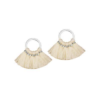 19x29mm Cream Fan Tassel on Silver Ring - Goody Beads