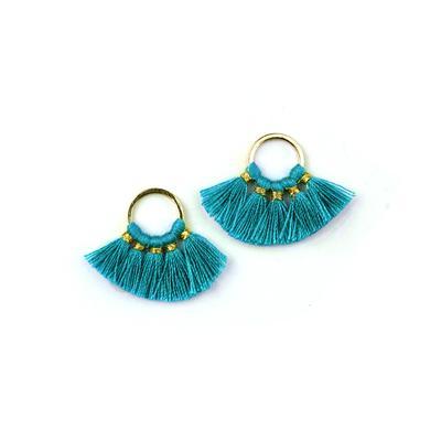 19x29mm Teal Fan Tassel on Gold Ring - Goody Beads