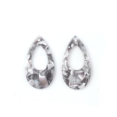 37x21mm Grey Acetate Teardrop with Small Cutout Pendant - Goody Beads