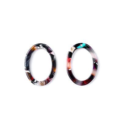 23.5x17.5mm Multi Color Acetate Oval Ring Pendant - Goody Beads