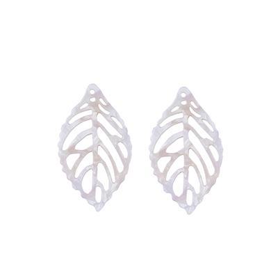 39x22mm Ivory and Cream Acetate Cutout Leaf Pendant - Goody Beads