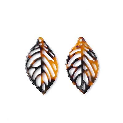 39x22mm Tortoise Shell Acetate Cutout Leaf Pendant - Goody Beads