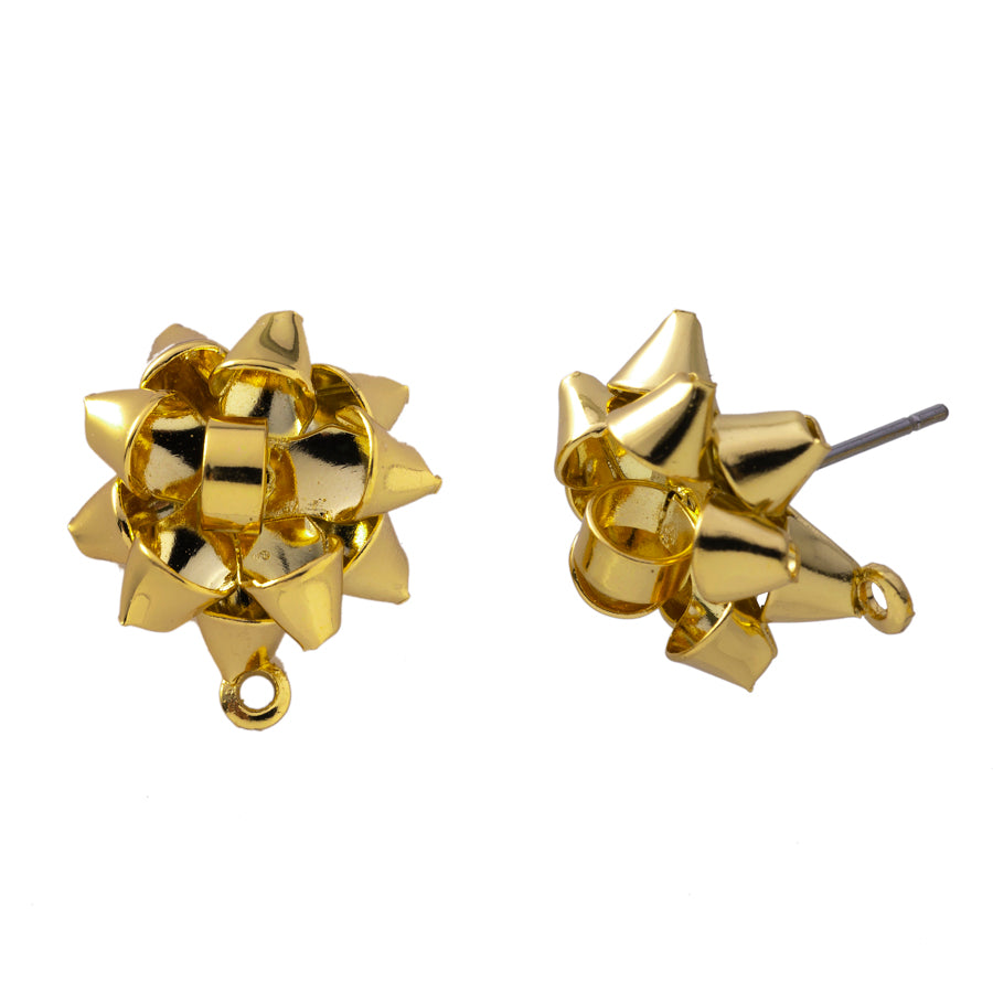 19mm Ornate Metal Bow Post Earrings - Gold - Goody Beads