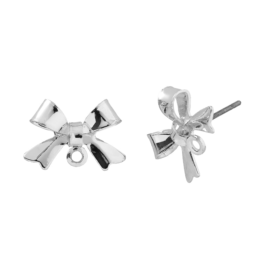 10mm Simple Sash Bow Post Earrings - Silver - Goody Beads