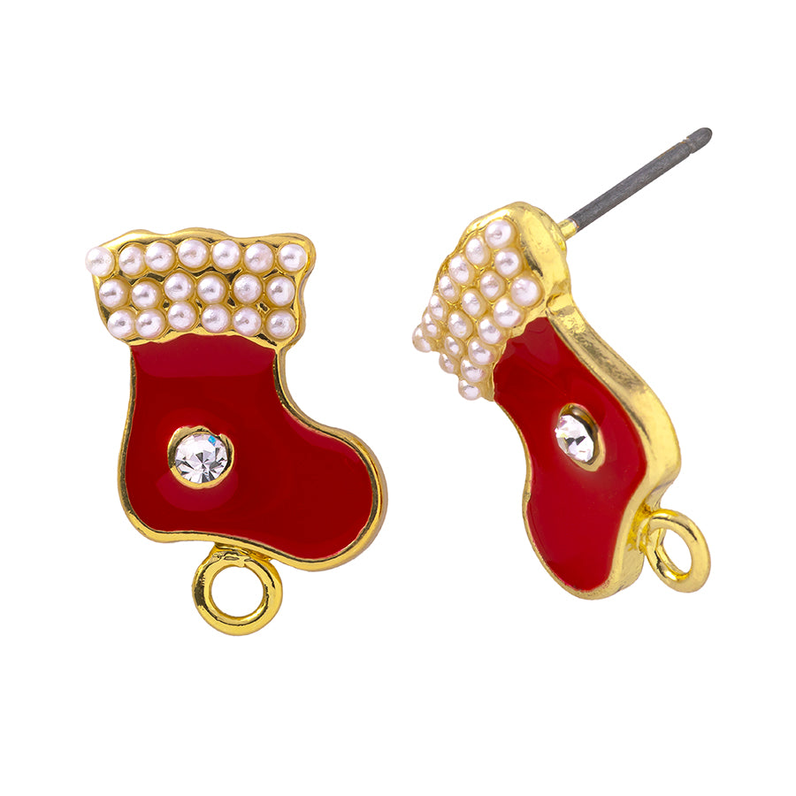 17mm Enamel Red Santa Boot Post Earrings - Goody Beads