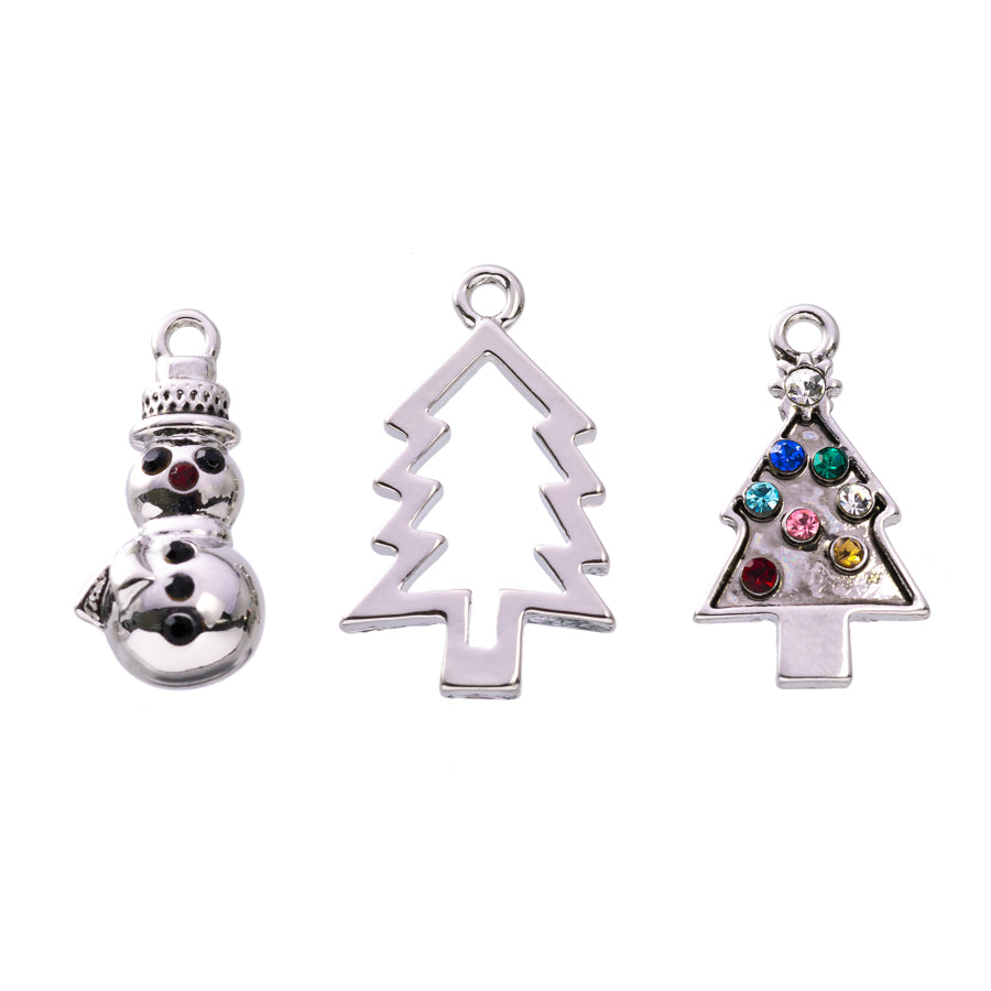 Festive Holiday Charm 3 piece Set in Rhodium Plating - Goody Beads