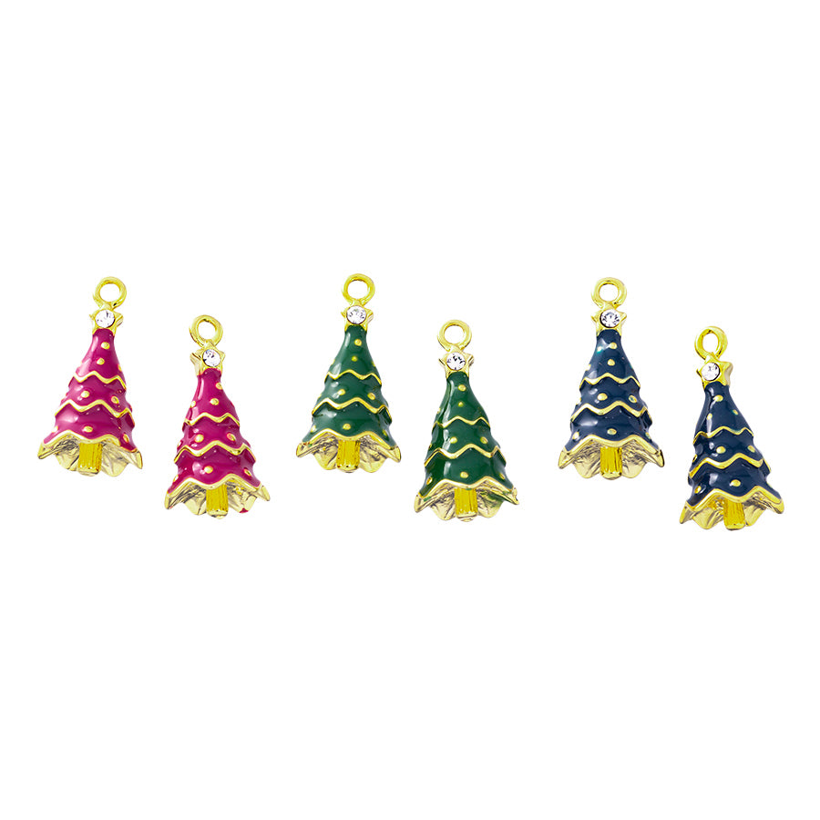 Enamel Holiday Tree Charm 6 Piece Set in Gold Plating - Goody Beads