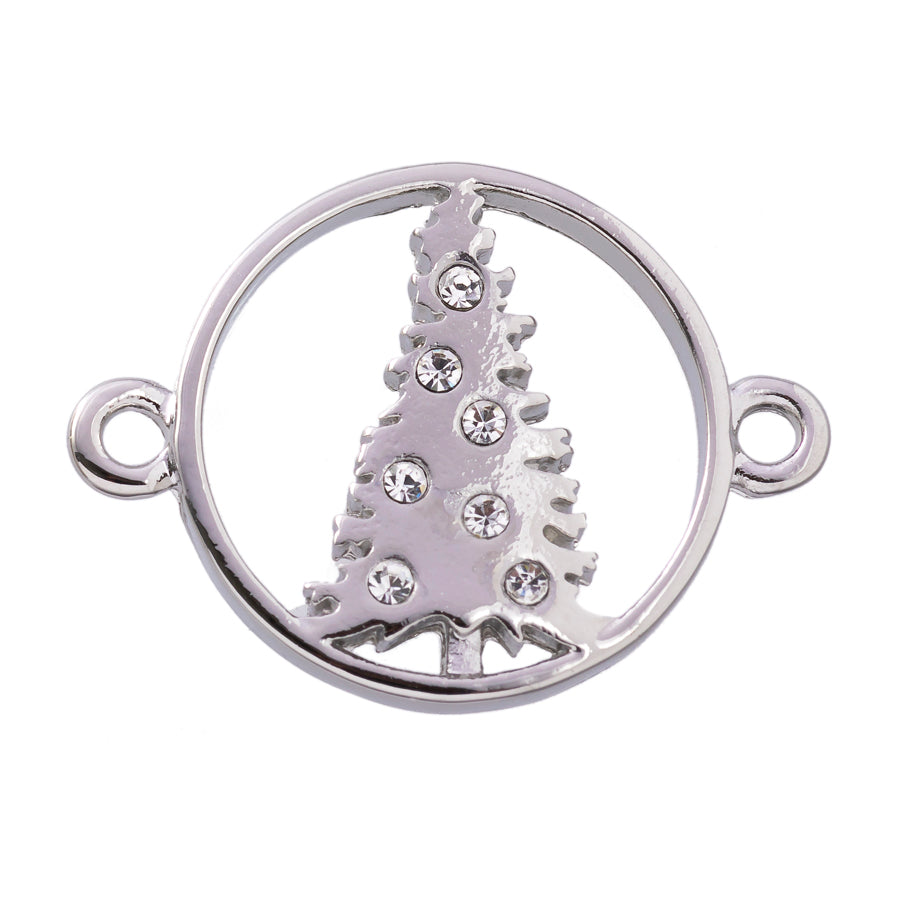 24mm Mini Sparkly Christmas Tree Connector in Rhodium Plating - Goody Beads