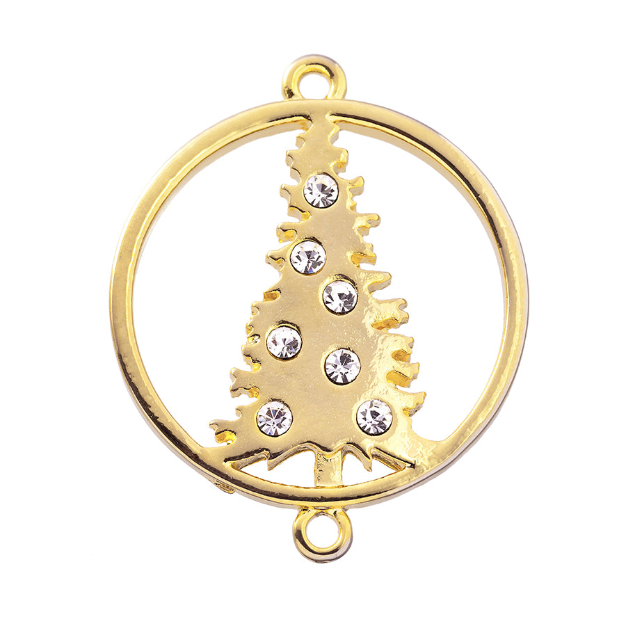 31mm Sparkly Christmas Tree Connector in Gold Plating - Goody Beads