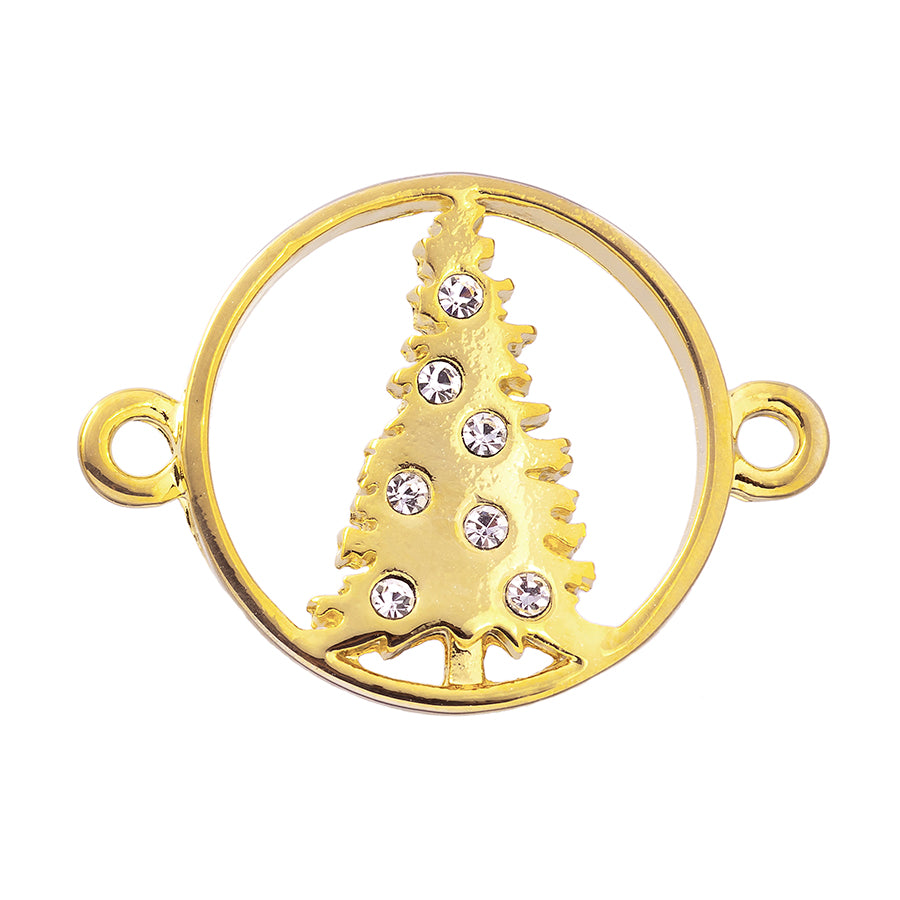 24mm Mini Sparkly Christmas Tree Connector in Gold Plating - Goody Beads