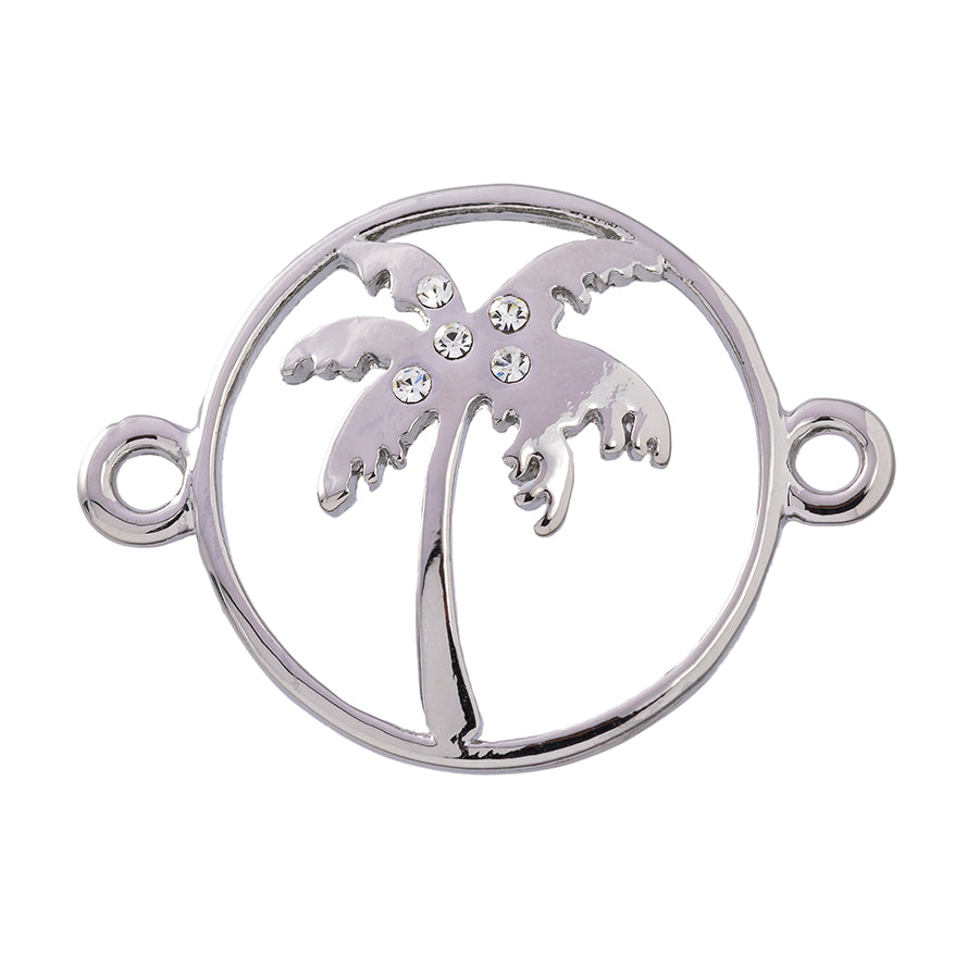 24mm Sparkly Tropical Palm Tree Connector in Rhodium Plating - Goody Beads