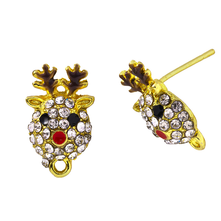 16mm Crystal Embellished Rudolph Face Post Earrings - Goody Beads