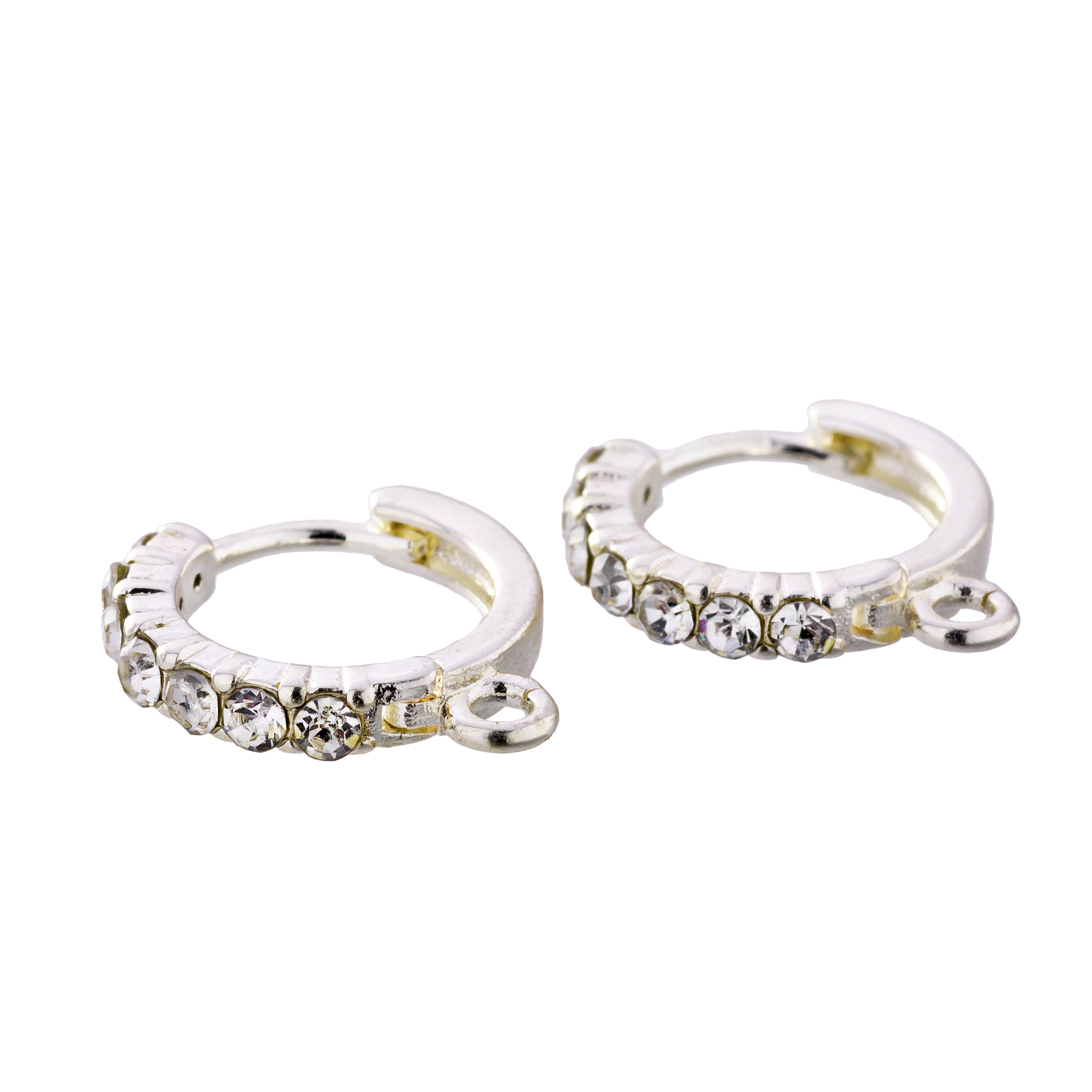 15mm Crystal Embellished Hoop Earrings - Silver - Goody Beads