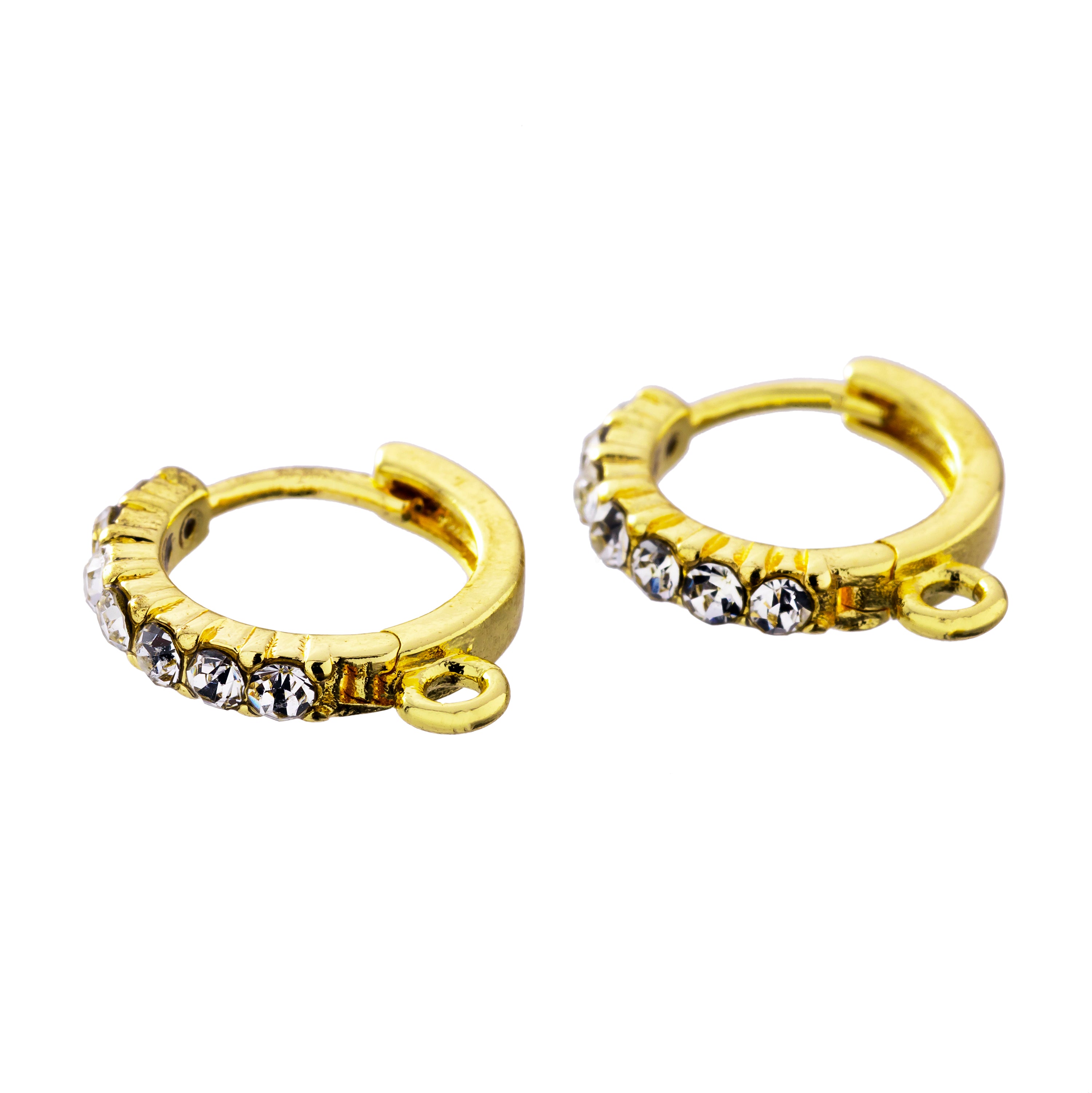 15mm Crystal Embellished Hoop Earrings - Gold - Goody Beads