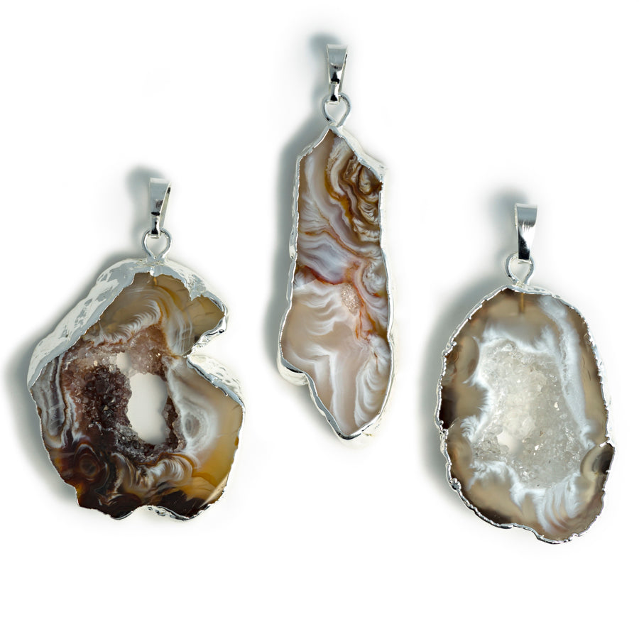 35-50mm Druzy Agate Silver Plated Pendant - Large