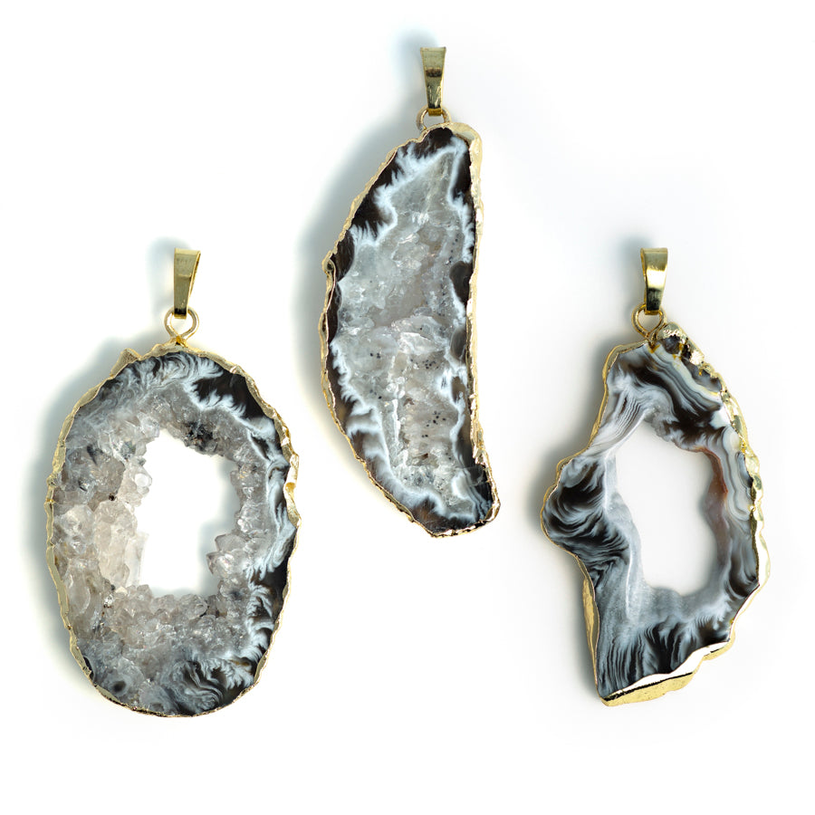 35-50mm Druzy Agate (Black) Gold Plated Pendant - Large