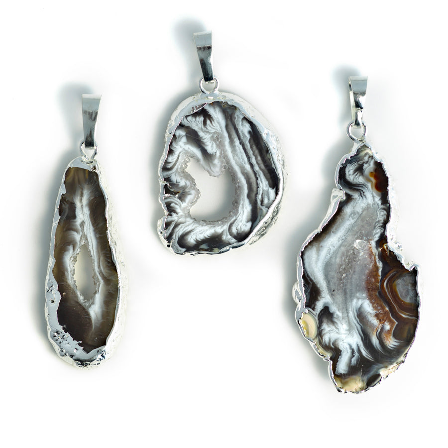 28-35mm Druzy Agate Silver (Black) Plated Pendant - Small