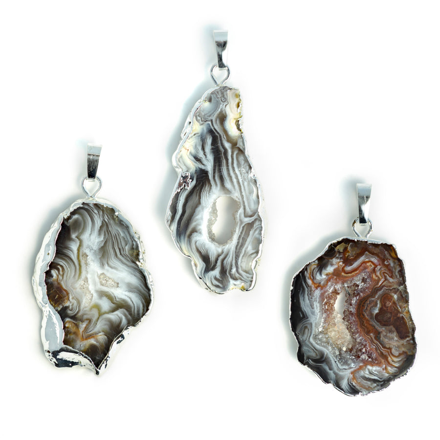 35-50mm Druzy Agate (Black) Silver Plated Pendant - Large