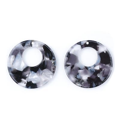 30mm Black & White Acetate Circle with Cutout Pendant - Goody Beads
