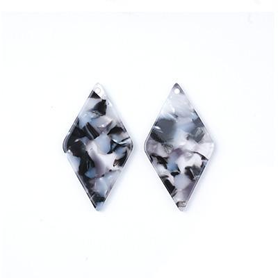 41x21mm Black and White Acetate Diamond Shape Pendant - Goody Beads