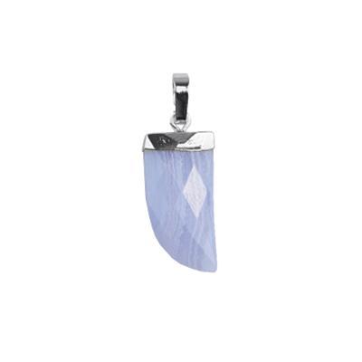 20mm Silver Plated Blue Lace Agate Faceted Tooth Pendant - Goody Beads