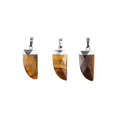 20mm Silver Plated Tiger Eye Faceted Tooth Pendant - Goody Beads