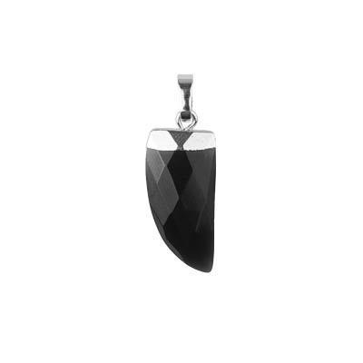 20mm Silver Plated Onyx Faceted Tooth Pendant - Goody Beads