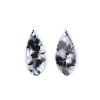 36x16mm Black and White Acetate Teardrop Pendant - Goody Beads