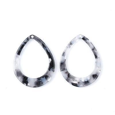 38x29mm Black and White Acetate Teardrop Ring Pendant - Goody Beads