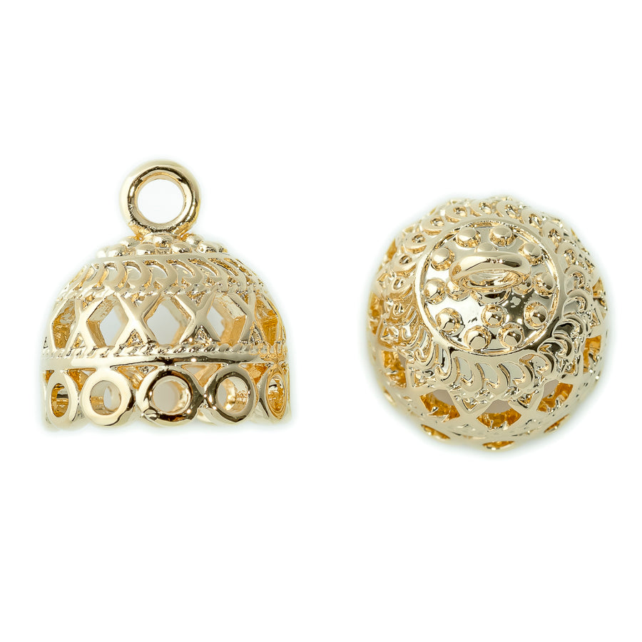 12x17mm Intricate Bead Cap Pendant in Shiny Gold Plating from the Global Collection (1 Pair)