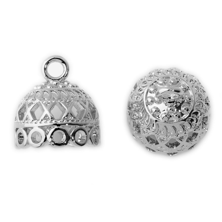 12x17mm Intricate Bead Cap Pendant in Rhodium Plating from the Global Collection (2 Pieces)