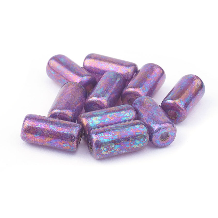 14x7mm Metallic Purple with Pearl Finish Czech Glass Large Hole Tube Beads - Goody Beads