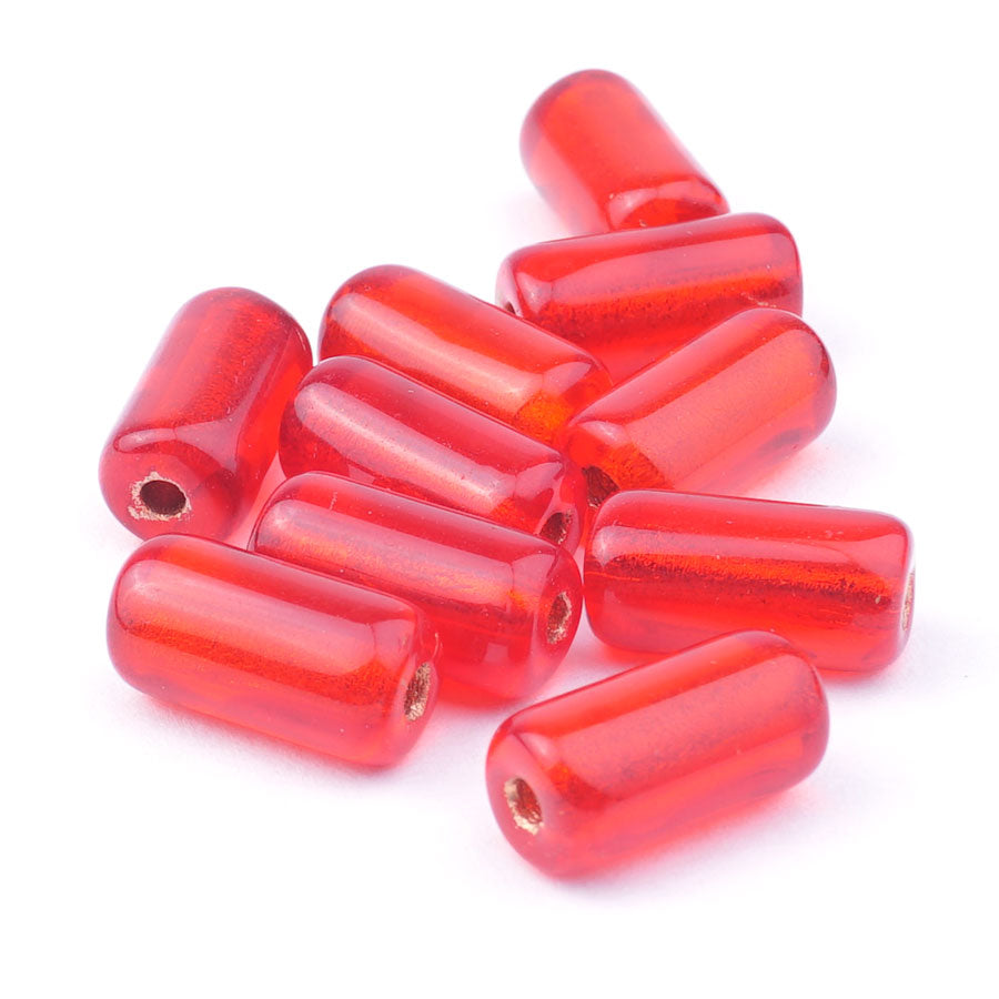 14x7mm Red with Copper Lining Czech Glass Large Hole Tube Beads - Goody Beads