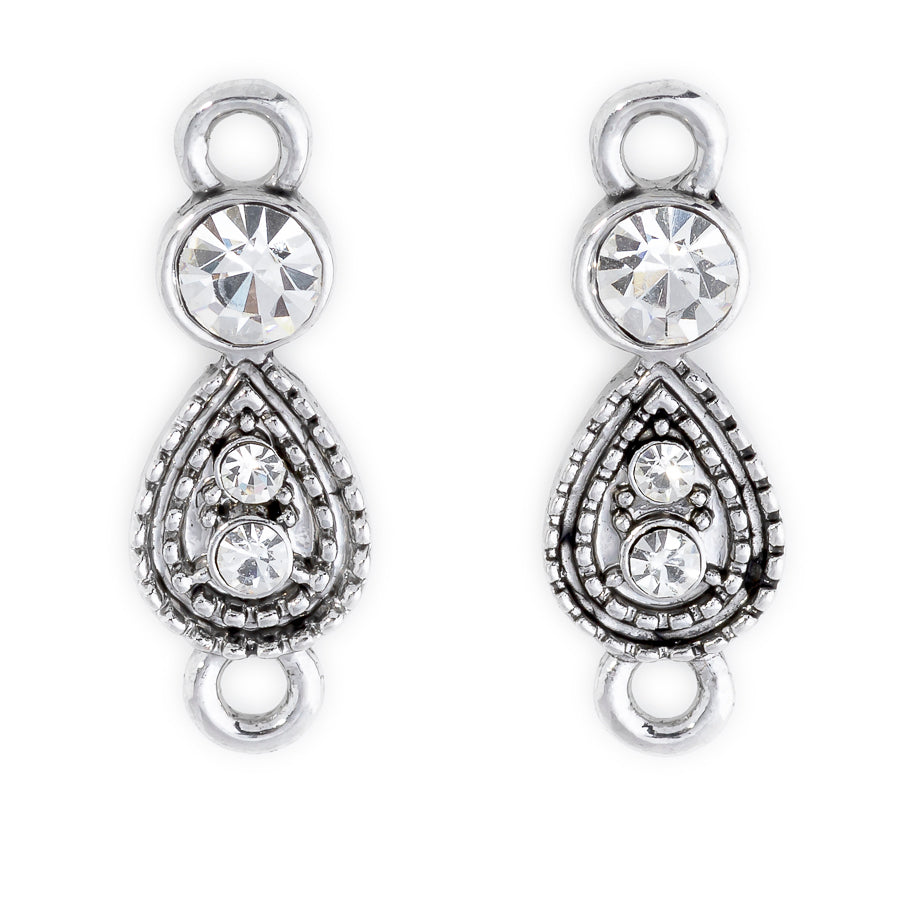 20x8mm Crystal Embellished Intricate Link/Connector in Rhodium Plating from the Glam Collection (2 Pieces)
