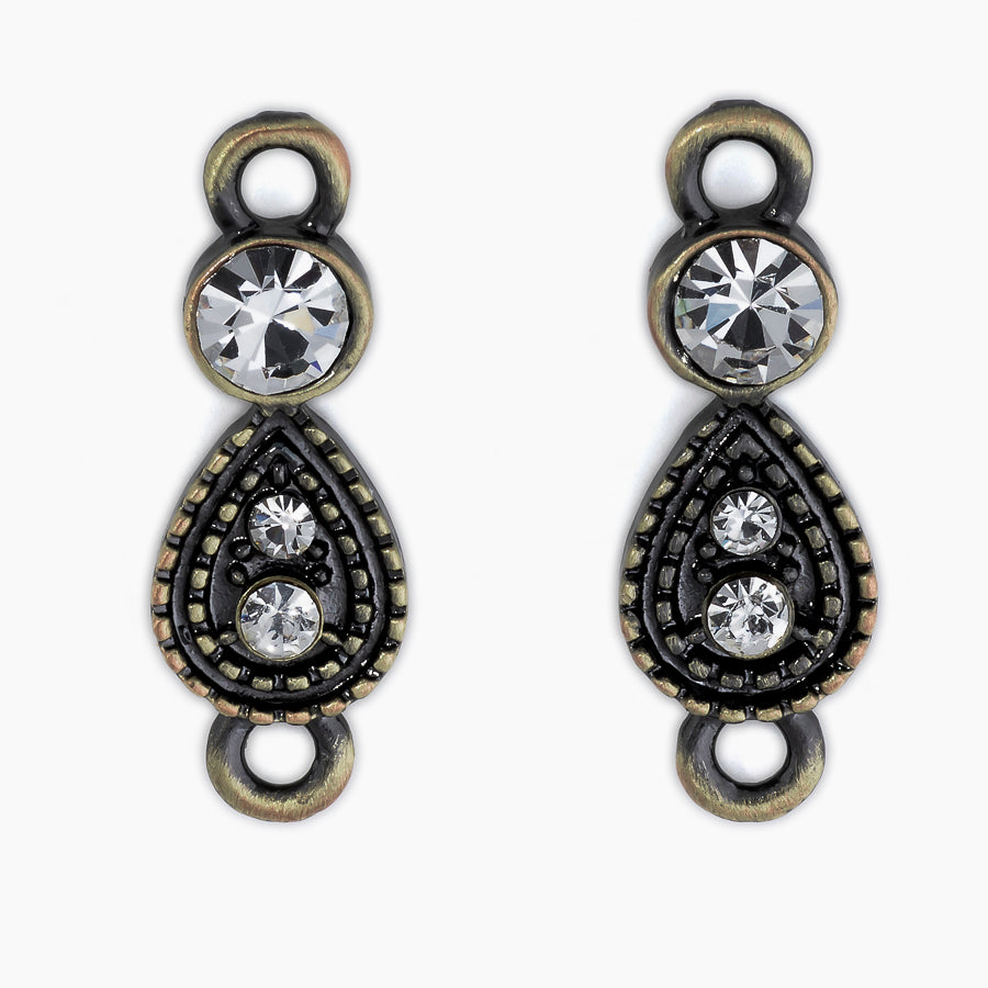 20x8mm Crystal Embellished Intricate Link/Connector in Antique Brass Plating from the Glam Collection - 2 Pack