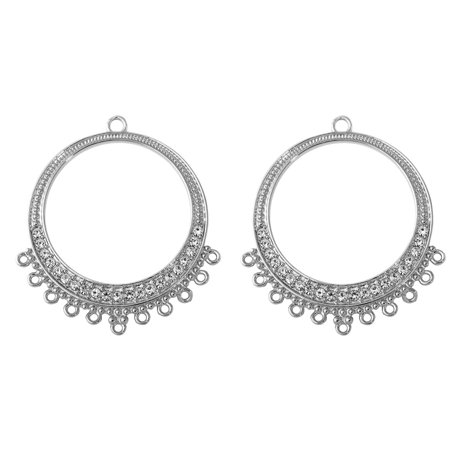 48x44mm Crystal Embellished Multi Loop Hoop Component in Rhodium Plating from the Glam Collection (1 Pair)